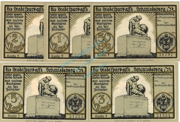 Schmiedeberg , Notgeld Set -- 5 x Konto F -- unc-kfr. M-G 1185.1.b , Schlesien o.D. Seriennotgeld