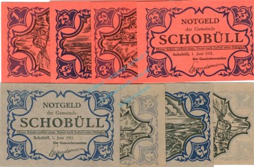 Schobüll , 2 Notgeld Set mit 8 Scheinen unc-kfr. M-G 1194.7-8 , Schleswig 1921 Seriennotgeld
