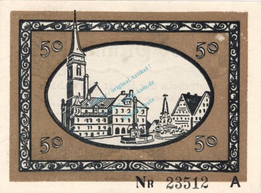 Preview: Schwabach , Notgeld 50 Pfennig Schein unc-kfr. Ti.6715.10.20 , Bayern 1918 Verkehrsausgabe