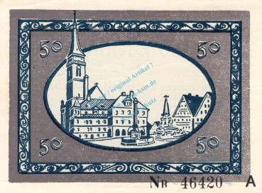 Preview: Schwabach , Notgeld 50 Pfennig Schein unc-kfr. Ti.6715.10.65 , Bayern 1918 Verkehrsausgabe