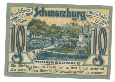 Preview: Schwarzburg , Notgeld 10 Pfennig Schein unc-kfr. Ti.6745.05.01 TH 1921 Verkehrsausgabe -4273-