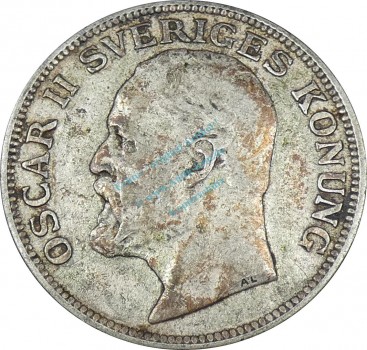 Schweden , 1 Krone Münze 1907 -unter Oscar II- KM.760 ss-vz -0246-