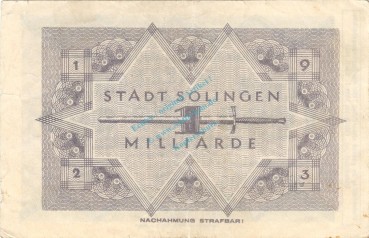 Preview: Solingen , Banknote 1 Milliarde Mark Schein in gbr. Keller 4809.q , Rheinland 1923 Inflation