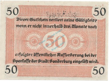 Preview: Sonderburg , Notgeld 50 Pfennig Schein unc-kfr. Ti.6975.10.11 DNS 1917 Verkehrsausgabe -4283-