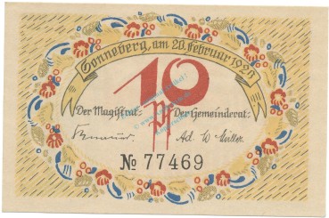 Preview: Sonneberg , Notgeld 10 Pfennig Schein unc-kfr. Ti.6985.10.20 TH 1920 Verkehrsausgabe -4272-