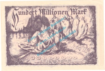 Preview: Speyer , Notgeld 100 Millionen Mark Schein in kfr. Keller 4834.p , Pfalz 1923 Grossnotgeld Inflation