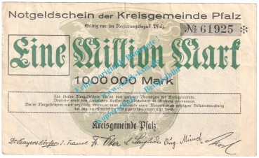 Speyer , Notgeld 1 Million Mark Schein in gbr. Keller 4286.a , Pfalz 1923 Grossnotgeld Inflation