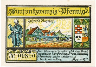 St. Andreasberg , Notgeld 25 Pfennig Schein unc-kfr , M-G 1164.2 NDS 1921 Seriennotgeld -5698-