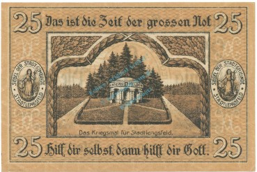Preview: Stadtlengsfeld , Notgeld 25 Pfennig Schein unc-kfr. Ti.7055.05.50-55 TH 1919 Verkehrsausgabe -4275-