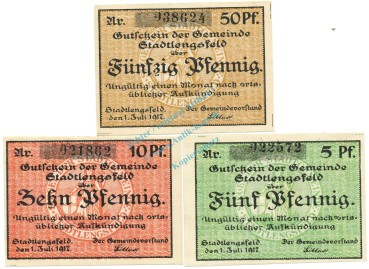 Stadtlengsfeld , Notgeld Set 3 Scheine unc-kfr. Ti.7055.05.30-32 TH 1917 Verkehrsausgabe -4277-