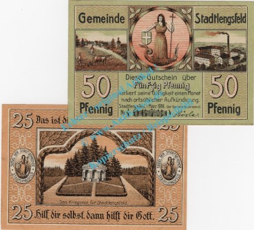 Stadtlengsfeld , Notgeld Set mit 2 Scheinen in kfr. Tieste 7055.05.45-46 , Thüringen 1917 Verkehrsausgabe