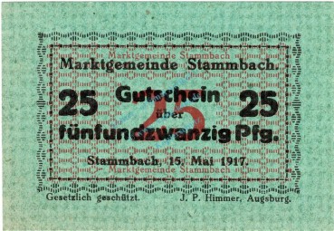 Stammbach , Notgeld 25 Pfennig Schein unc-kfr. Ti.7070.05.12 Bayern o.D. Verkehrsausgabe