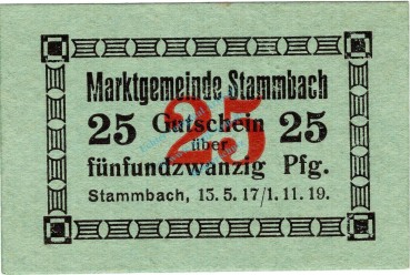 Stammbach , Notgeld 25 Pfennig Schein unc-kfr. Ti.7070.05.53 Bayern o.D. Verkehrsausgabe