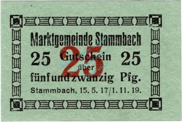 Stammbach , Notgeld 25 Pfennig Schein unc-kfr. Ti.7070.05.73 Bayern o.D. Verkehrsausgabe