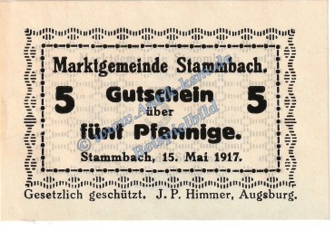 Stammbach , Notgeld 5 Pfennig -60x40- in kfr. Tieste 7070.05.45 , Bayern 1917 Verkehrsausgabe