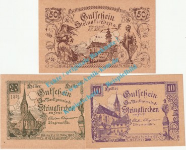 Steinakirchen a.F. Notgeld Set mit 3 Scheinen in kfr. K-K 1017.II.. Niederösterreich o.D.