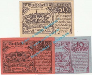 Steinerkirchen , Notgeld Set mit 3 Scheinen in kfr. K-K 1028.a , Oberösterreich 1920