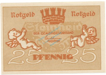 Preview: Steinheid , Notgeld 25 Pfennig Schein unc-kfr. Ti.7125.05.16 TH 1920 Verkehrsausgabe -4259-