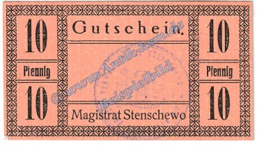 Stenschewo , Notgeld 10 Pfennig Schein in kfr. Tieste 7135.05.02 , Posen o.D. Verkehrsausgabe