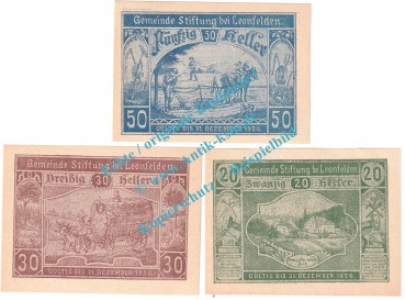 Stiftung b.L. Notgeld Set mit 3 Scheinen in kfr. K-K 1037.a , Oberösterreich 1920