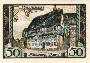 Preview: Stolberg , Notgeld 50 Pfennig Schein in kfr. M-G 1273.1.d , Sachsen Anhalt o.D. Seriennotgeld