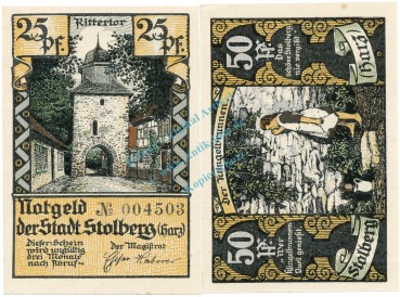 Stolberg , Notgeld Set mit 2 Scheinen unc-kfr. M-G 1273.1.f , SA o.D. Seriennotgeld -5735-