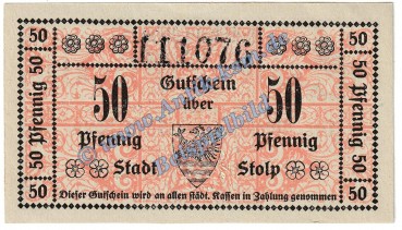 Stolp , Notgeld 50 Pfennig -3.Aufl- in kfr. Tieste 7160.05.25-30 , Pommern 1918 Verkehrsausgabe