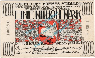 Stormarn , Banknote 1 Million Mark Schein in L-gbr. Keller 4897.b , Schleswig Holstein 1923 Inflation