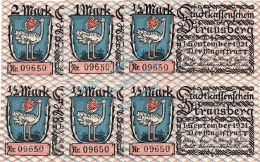 Strausberg , Notgeld Set --6x Nummerngleich-- unc-kfr. M-G 1281.1 , Brandenburg 1921 Seriennotgeld