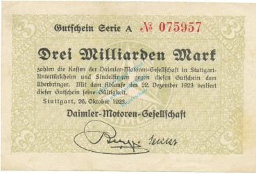 Stuttgart , Banknote 3 Milliarden Mark gbr. Keller 4923.a Württemberg 1923 Inflation