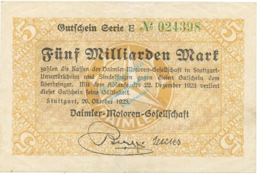 Stuttgart , Banknote 5 Milliarden Mark gbr. Keller 4923.b , Württemberg 1923 Inflation