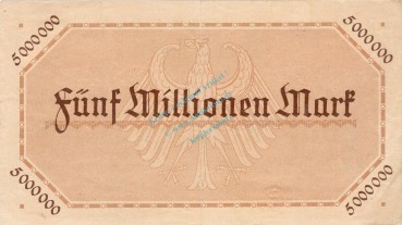 Preview: Stuttgart , Banknote 5 Millionen Mark Schein in unc-kfr. Keller 4926.c , Württemberg 1923 Inflation