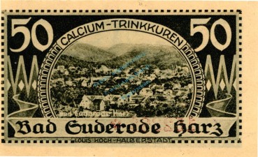 Preview: Suderode , Notgeld 50 Pfennig -Überstempelt- unc-kfr. M-G 1292.1.c , Sachsen Anhalt 1921 Seriennotgeld