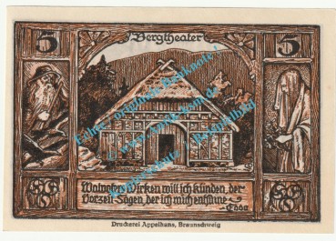 Preview: Thale , Notgeld 5 Pfennig -Zeilenabstand- in kfr. M-G 1320.4... Sachsen Anhalt 1921 Seriennotgeld