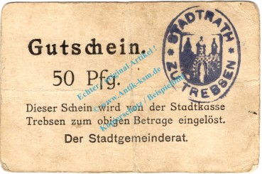 Trebsen , Notgeld 50 Pfennig Schein in gbr. Tieste 7405.05.25 , Sachsen o.D. Verkehrsausgabe