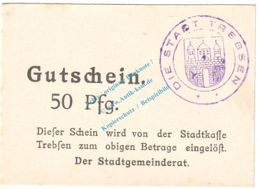 Trebsen , Notgeld 50 Pfennig Schein in kfr. Tieste 7405.05.06 , Sachsen o.D. Verkehrsausgabe