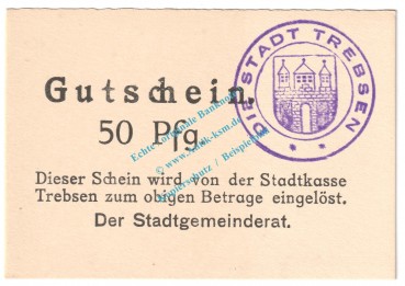 Trebsen , Notgeld 50 Pfennig Schein in kfr. Tieste 7405.05.11 , Sachsen o.D. Verkehrsausgabe