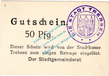 Trebsen , Notgeld 50 Pfennig Schein in kfr. Tieste 7405.05.16 , Sachsen o.D. Verkehrsausgabe