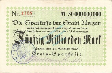 Uelzen , Banknote 50 Milliarden Mark Schein L-gbr. Keller 5259 , Niedersachsen 1923 Inflation