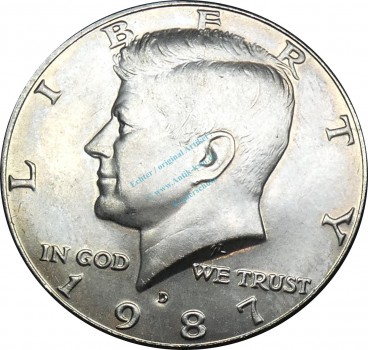 USA , Kursmünze Half Dollar 1987 D -J.F.Kennedy- KM.A202.b ss-vz , -0215-