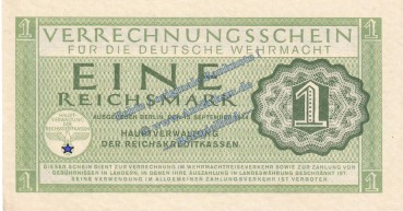 Banknote , 1 Mark Schein in kfr. DWM-8, Ros.511, M.38, deutsche Wehrmacht - 3.Reich