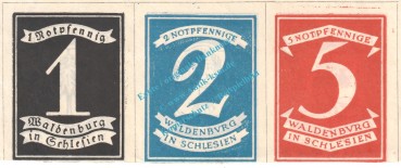 Waldenburg , Notgeld Streifen mit 3 Scheinen in kfr. M-G 1371.11 , Schlesien o.D. Seriennotgeld