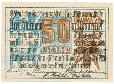 Wandsbek , Notgeld 50 Pfennig Schein unc-kfr. Ti.7695.05.01 SH 1920 Verkehrsausgabe -4293-