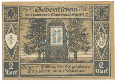 Weinheim , Notgeld 2 Mark Schein Nr.1 unc-kfr. M-G 1402.1 , BaWü o.d. Seriennotgeld -5760-