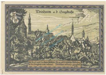 Preview: Weinheim , Notgeld 2 Mark Schein Nr.1 unc-kfr. M-G 1402.1 , BaWü o.d. Seriennotgeld -5760-