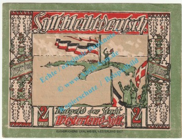 Preview: Westerland , Notgeld 2 Mark Schein in kfr. M-G 1418.1.b , Schleswig Holstein 1920 Seriennotgeld