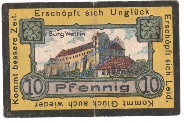 Preview: Wettin , Notgeld 10 Pfennig Schein in gbr. M-G 1421.2 , Sachsen Anhalt 1921 Seriennotgeld