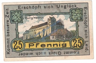 Preview: Wettin , Notgeld 25 Pfennig Schein in gbr. M-G 1421.2 , Sachsen Anhalt 1921 Seriennotgeld