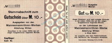 Witten , Banknote 10 Mark Schein unc-kfr.E Geiger 563.02 , Westfalen o.D. Grossnotgeld