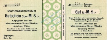 Witten , Banknote 5 Mark Schein unc-kfr.E Geiger 563.01 , Westfalen o.D. Grossnotgeld